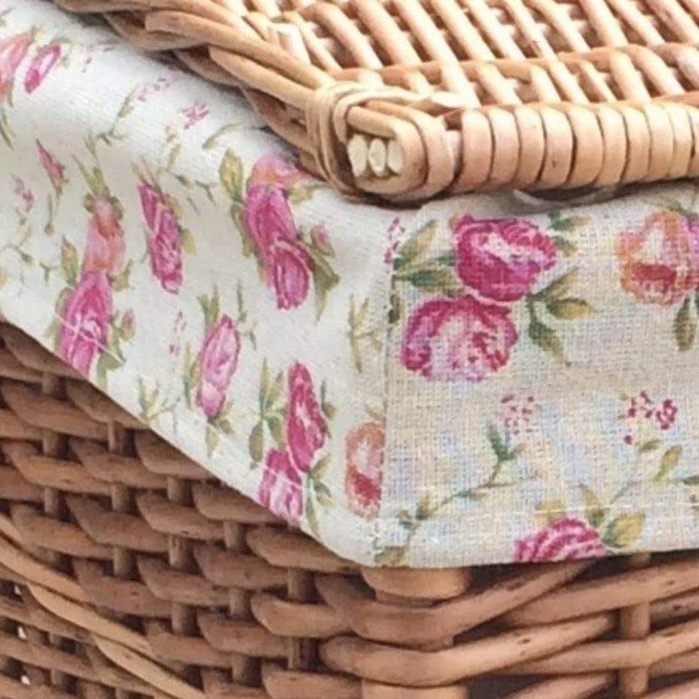Small Square Wicker Laundry Basket with Lid & Floral Liner | Lightweight Storage
