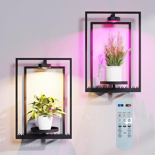 2 Pack Wall Mounted Metal Plant Holders with Remote Grow Light Indoor Decor