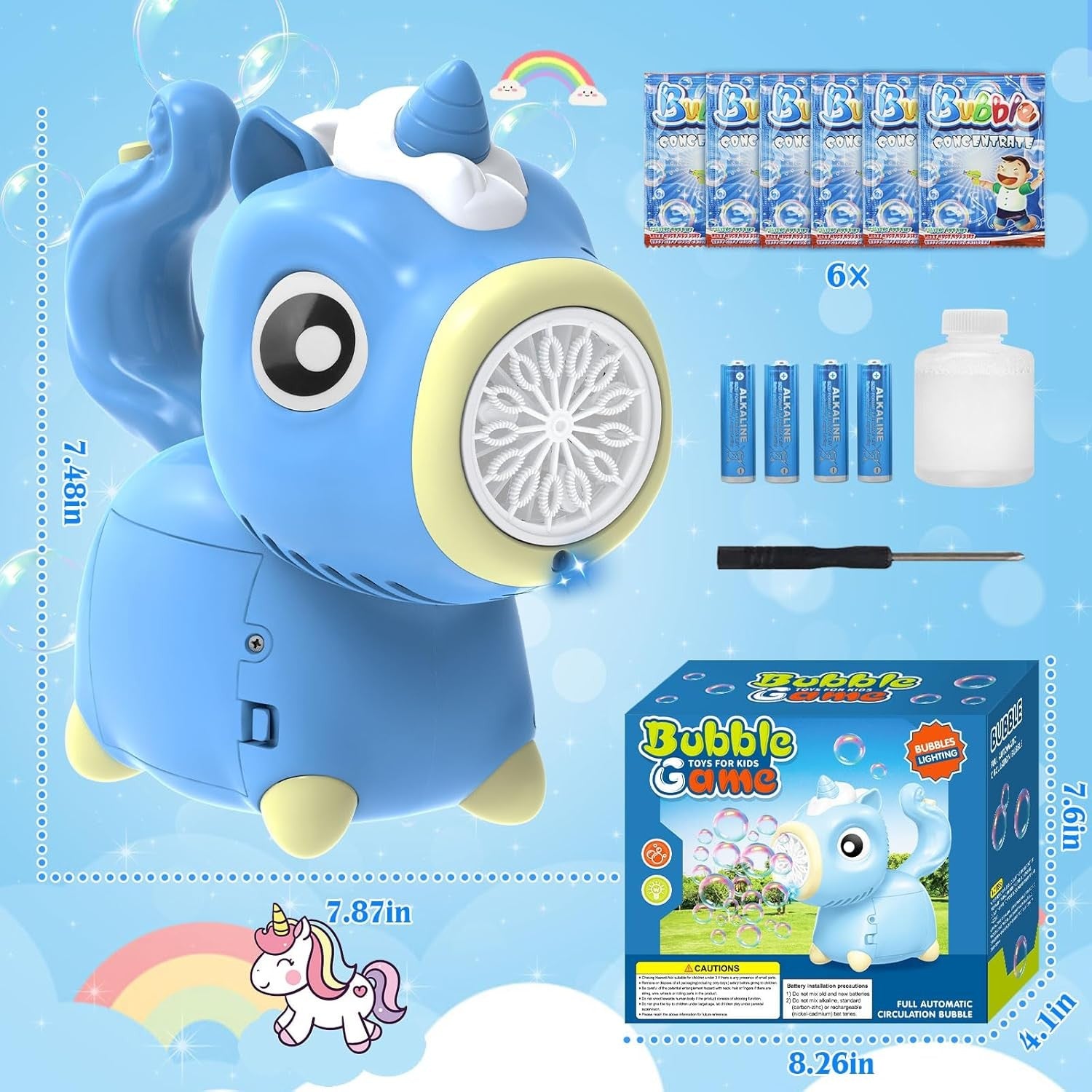 Unicorn Bubble Machine with Lights 10000 Bubbles Blue