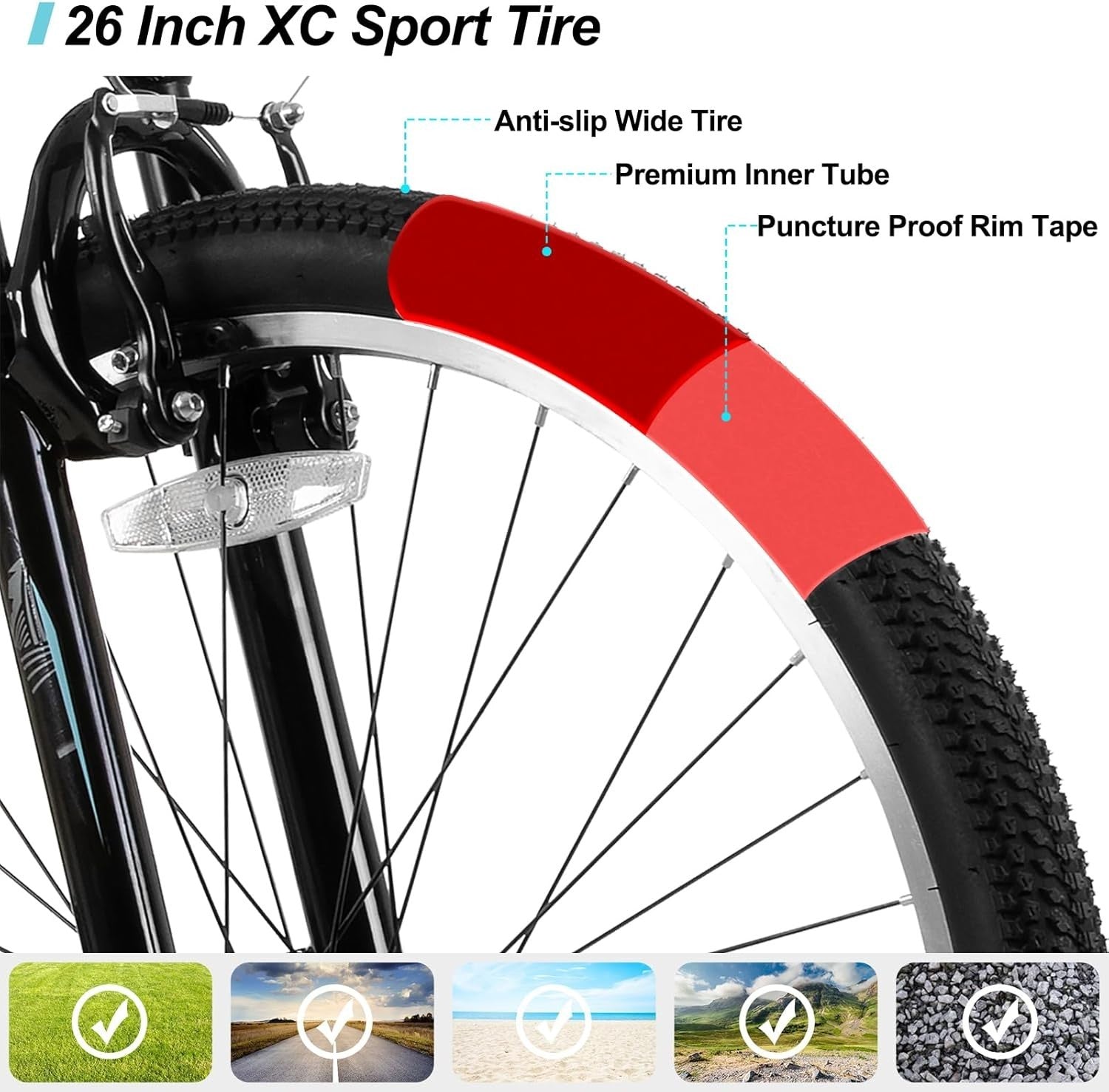 26” Mountain Bike 21 Speed Adult MTB with Suspension Fork & Dual V Brakes