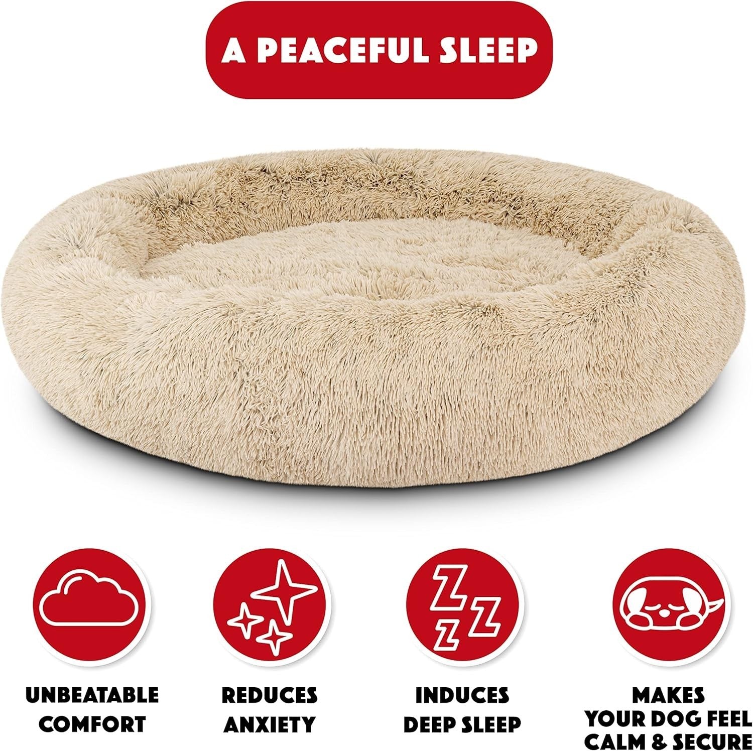 XXL Plush Donut Dog Bed 137cm Calming Round Nest Washable