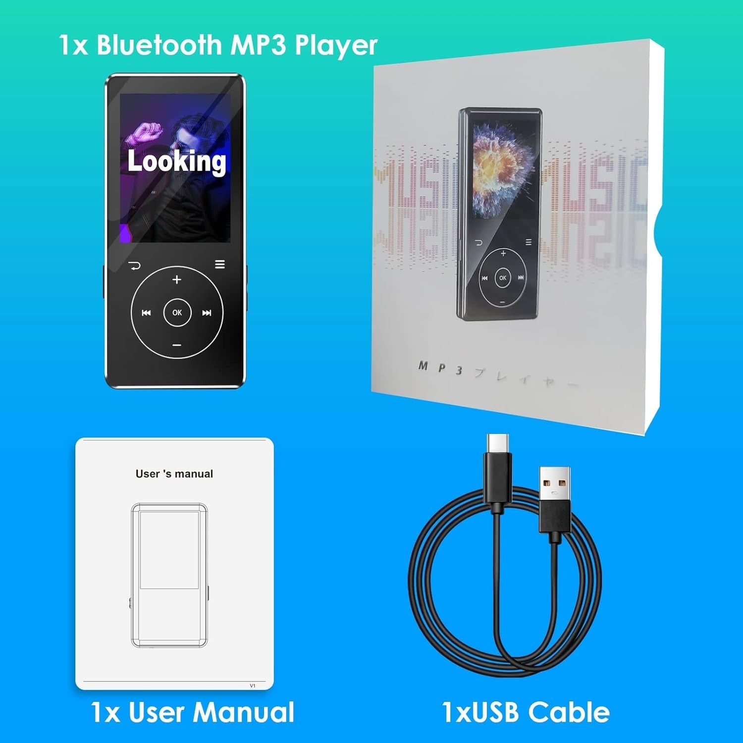 Bluetooth 5 Portable MP3 Player 64GB Music FM Radio Voice Recorder
