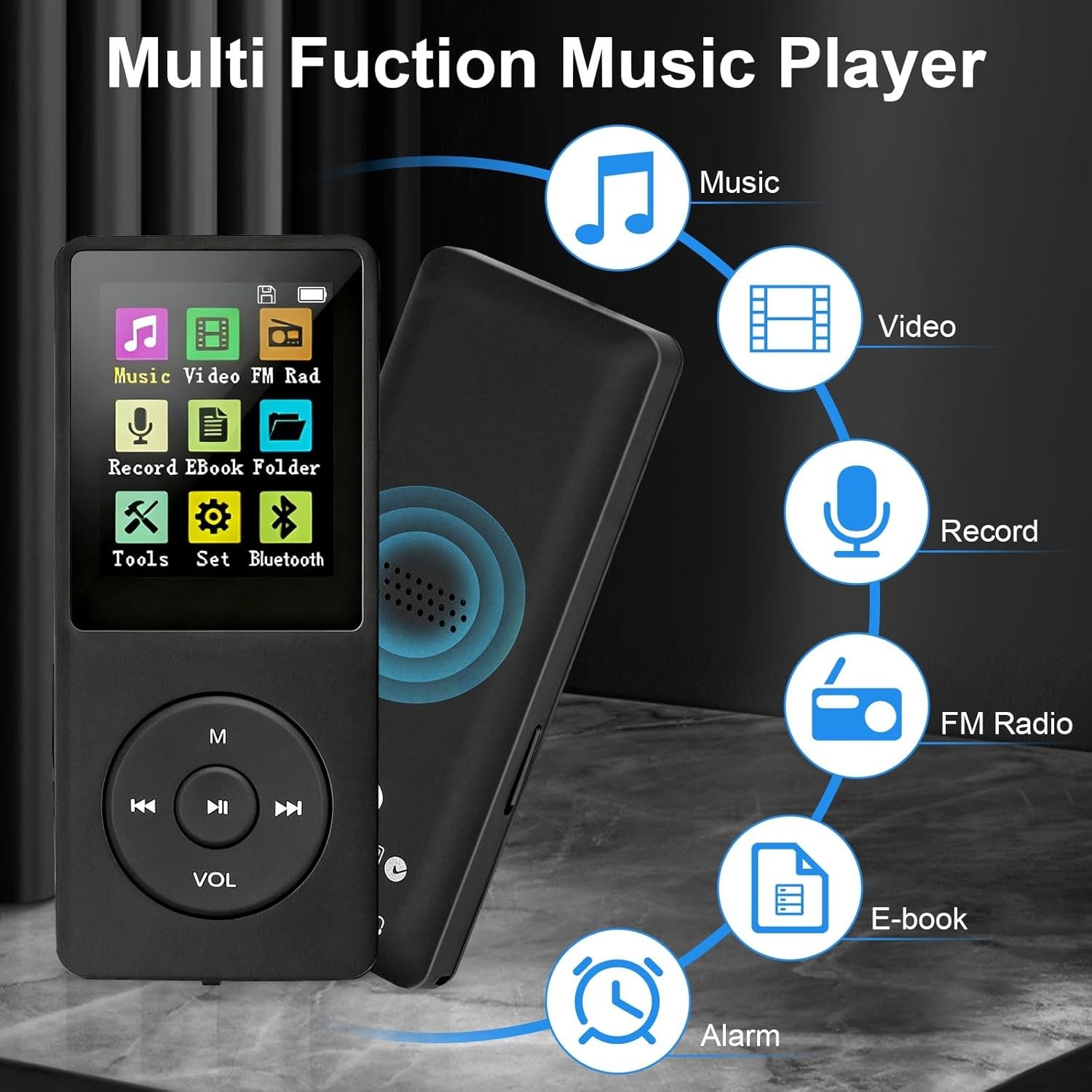 128GB MP3 Player Bluetooth 5.0 FM Speaker E-Book