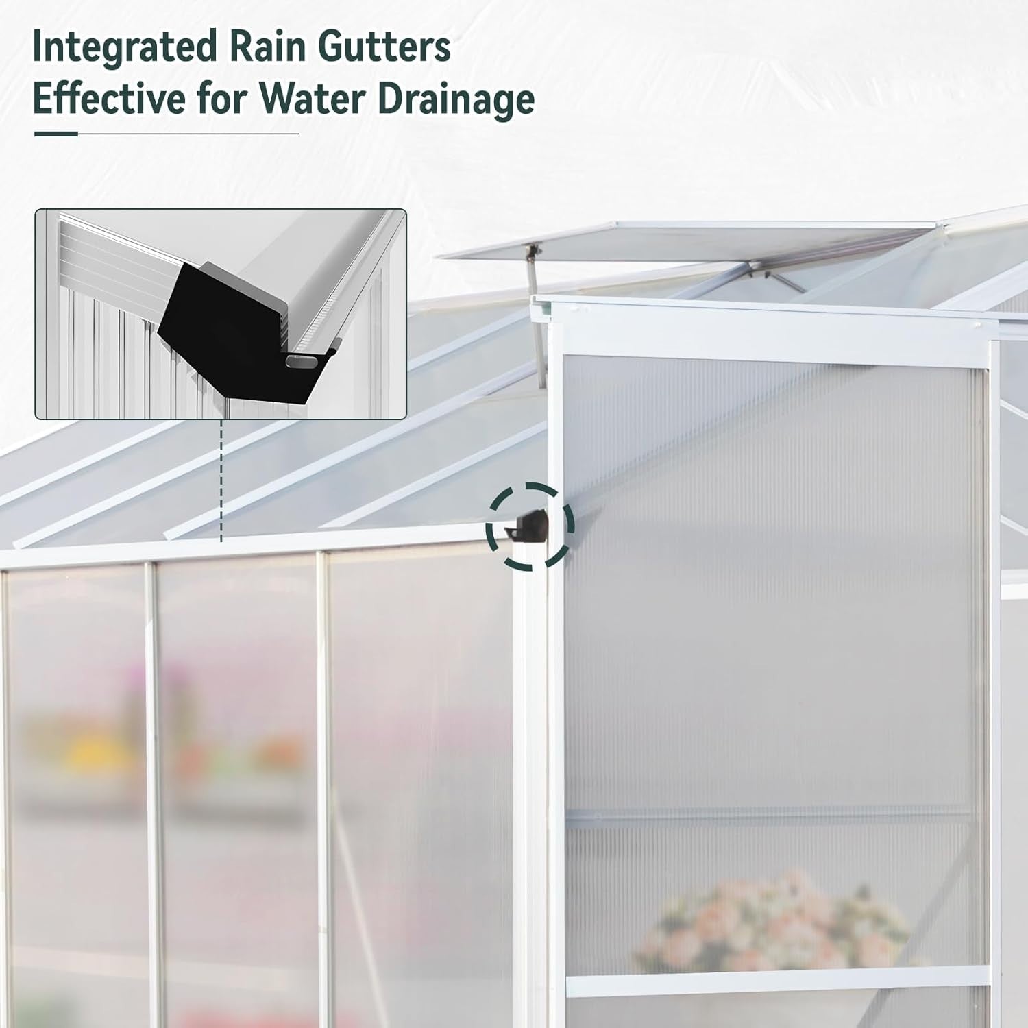 8x6FT Polycarbonate Walk-In Greenhouse with Base – Aluminium Frame, UV Resistant
