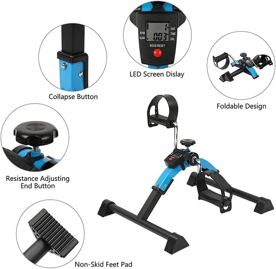 Compact Folding Pedal Trainer Adjustable Tension LCD Seated Fitness
