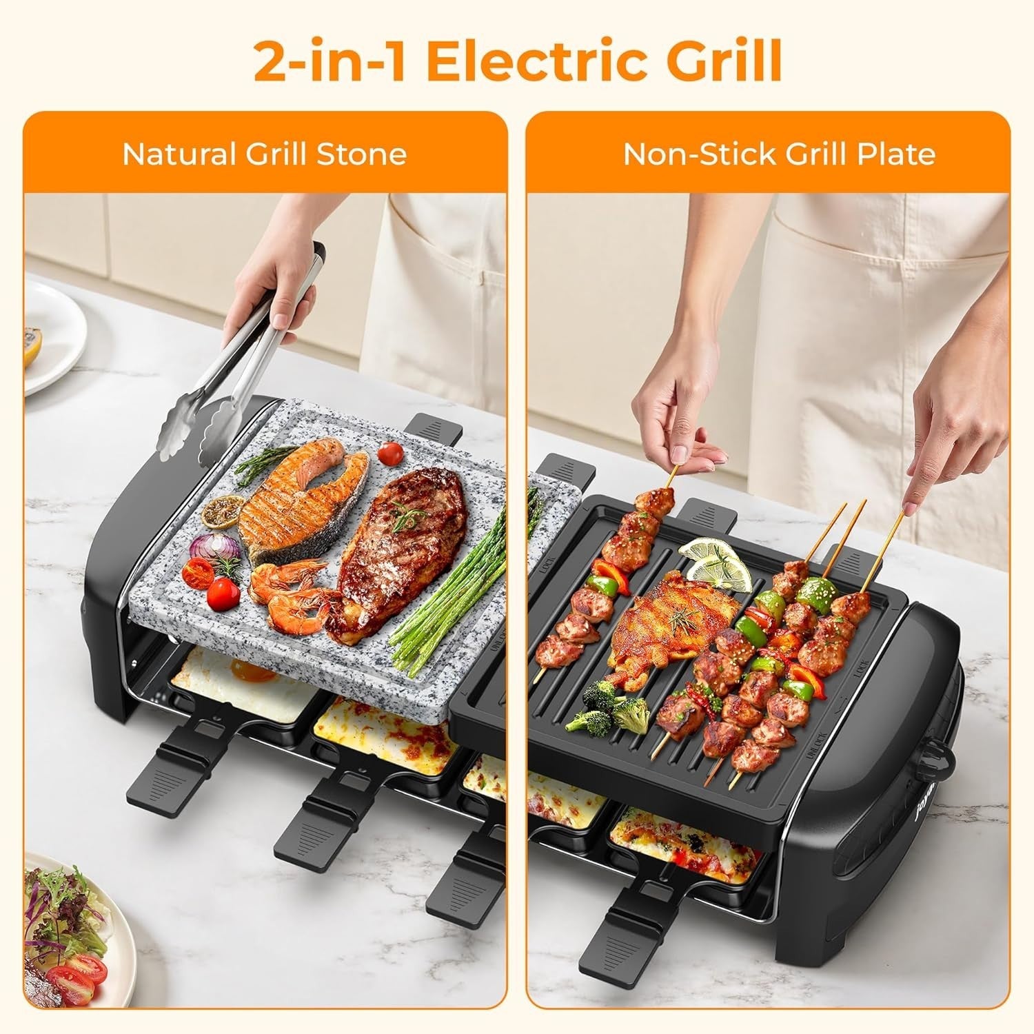 3-in-1 Electric Raclette Grill & Hot Stone BBQ – 1400W Indoor Grill