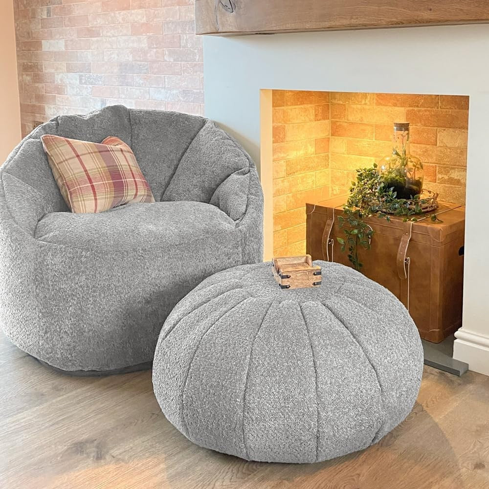 Luxury Bean Bag Chair Grey Snug Cinema Lounger Adult Soft Fabric Cushion