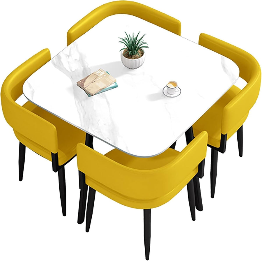 Square Office Meeting Table Set for 4, 80cm Slate Top Compact Modern Design