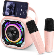 Kids Mini Karaoke Machine 2 Mics Bluetooth LED Speaker