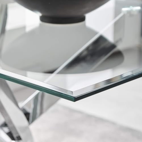 Modern Rectangular Glass Dining Table with Chrome Legs for 6 Person Dining