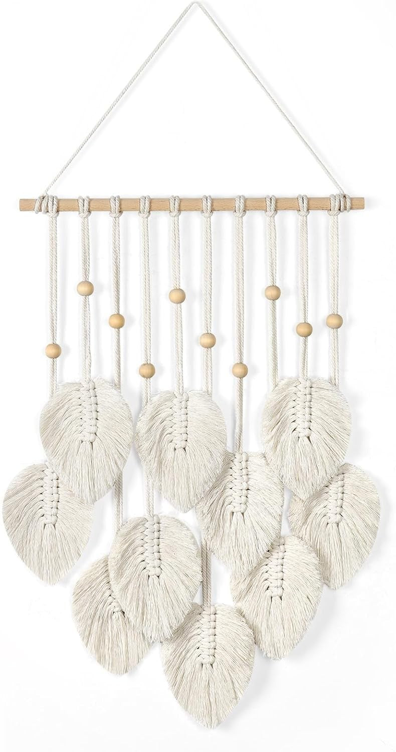 Green Boho Macrame Wall Hanging Handmade Leaves Tapestry 15.8x26.8"