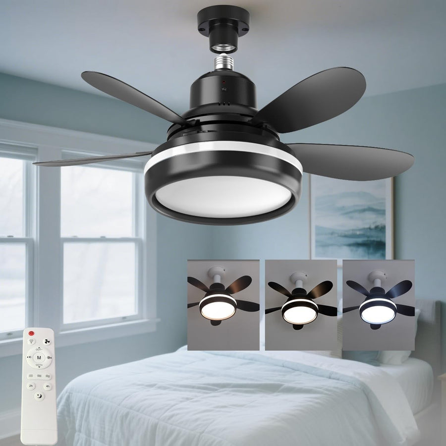 SPARKSOR 55cm Ceiling Fan with Lights 3 Speeds Dimmable LED Black
