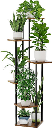 6 Tier Metal Wood Plant Stand Indoor Outdoor Corner Flower Shelf 59x30x130cm