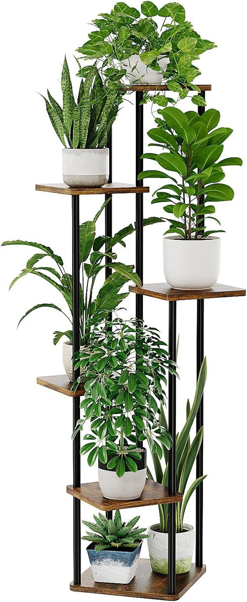 6 Tier Metal Wood Plant Stand Indoor Outdoor Corner Flower Shelf 59x30x130cm