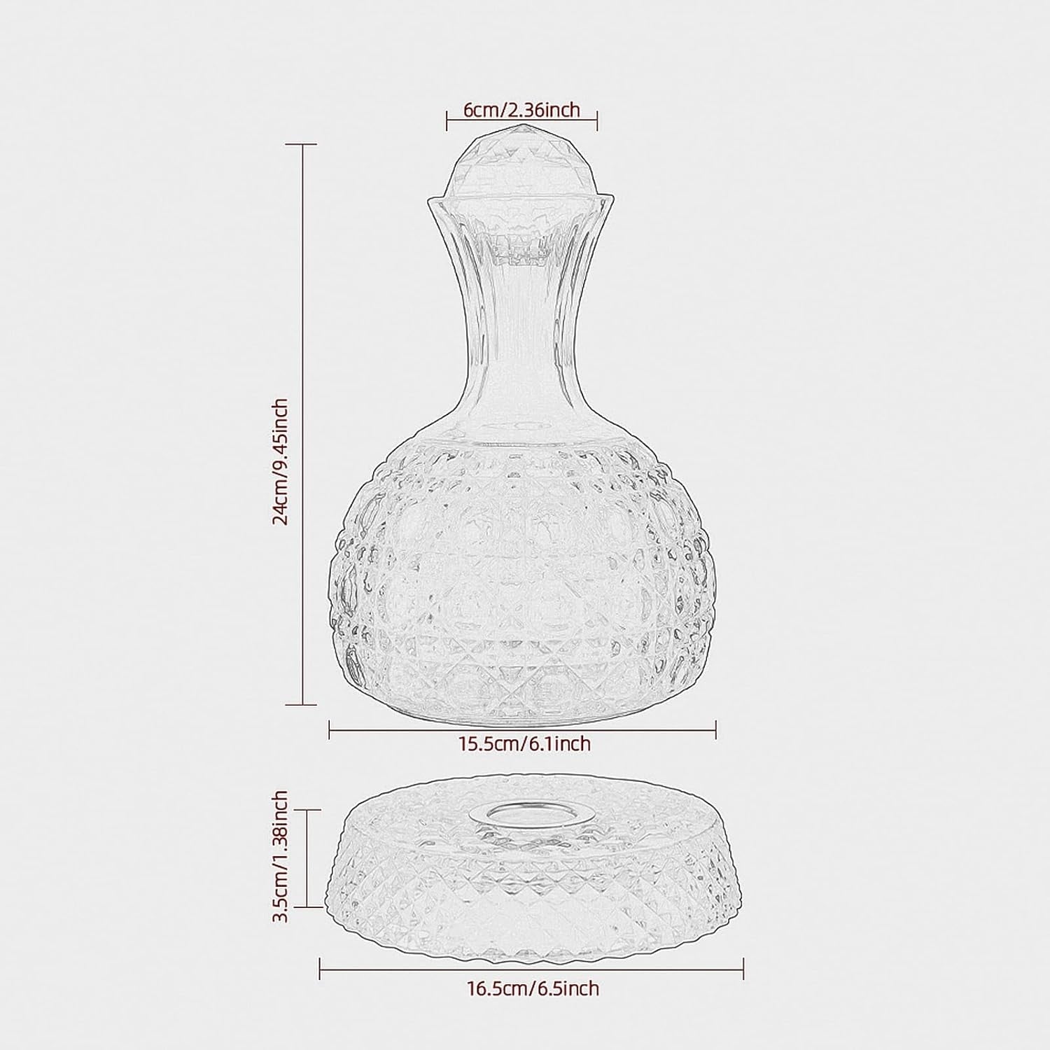 Luxury 1.5L Crystal Wine Decanter 360° Rotating Aerator Relief-Cut Design