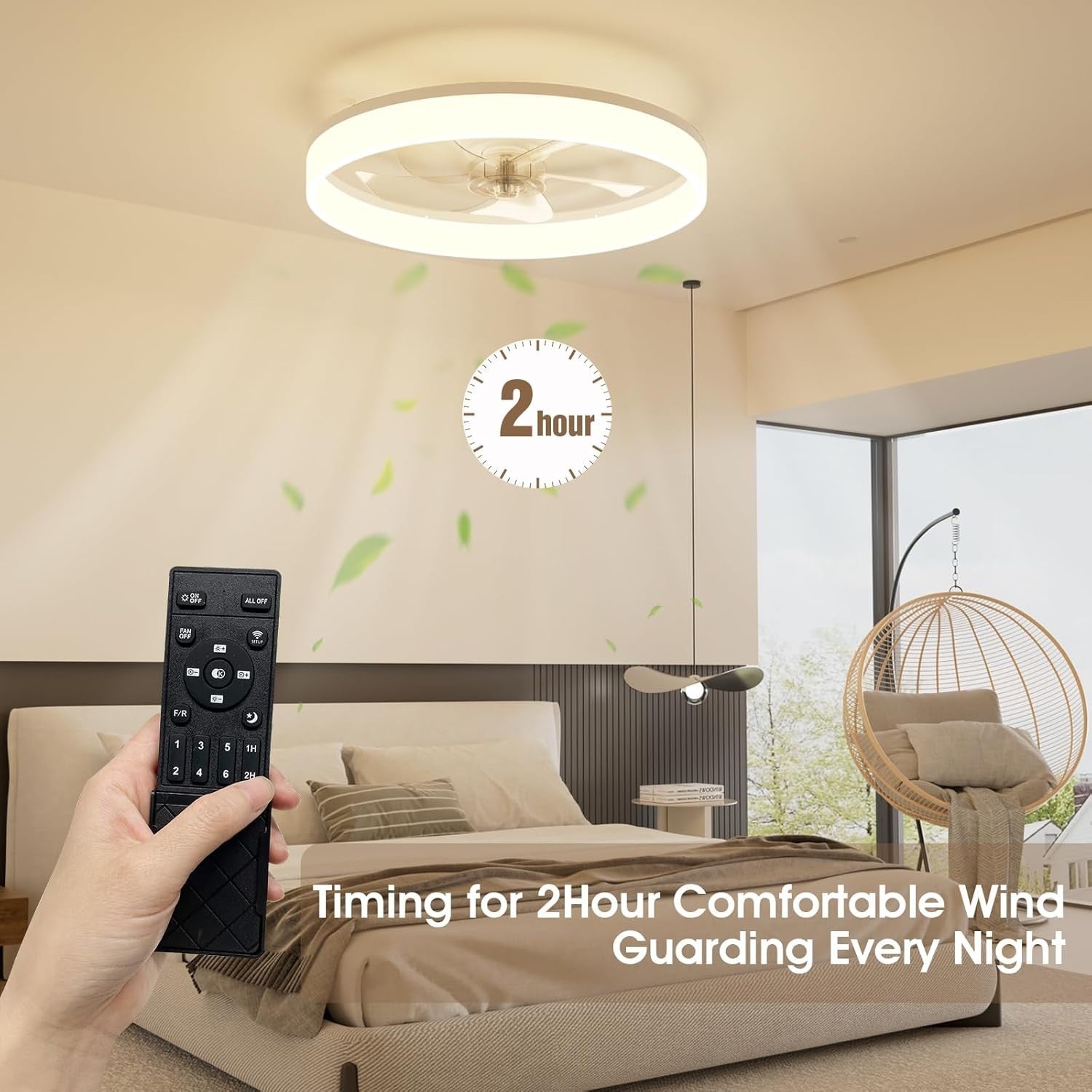 50CM LED Ceiling Light with Fan, Remote Control, 6 Speeds, Dimmable