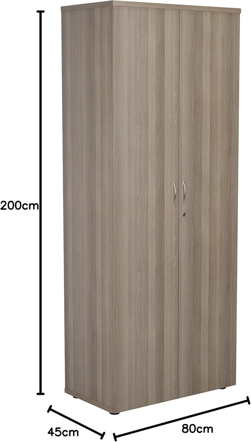 Tall Grey Oak Lockable Office Cupboard 4 Shelf Storage Cabinet 200cm