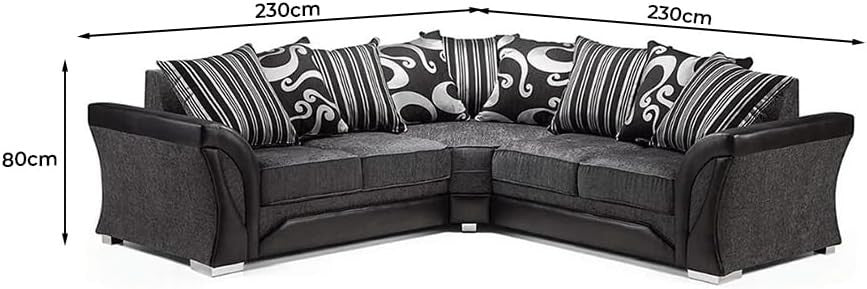 5 Seater Corner Sofa Grey Chenille & Black Faux Leather – L Shape, Washable