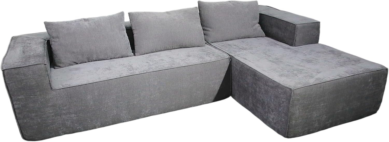 Modern L-Shaped Convertible Sofa Bed Grey Fabric Couch for Small Spaces