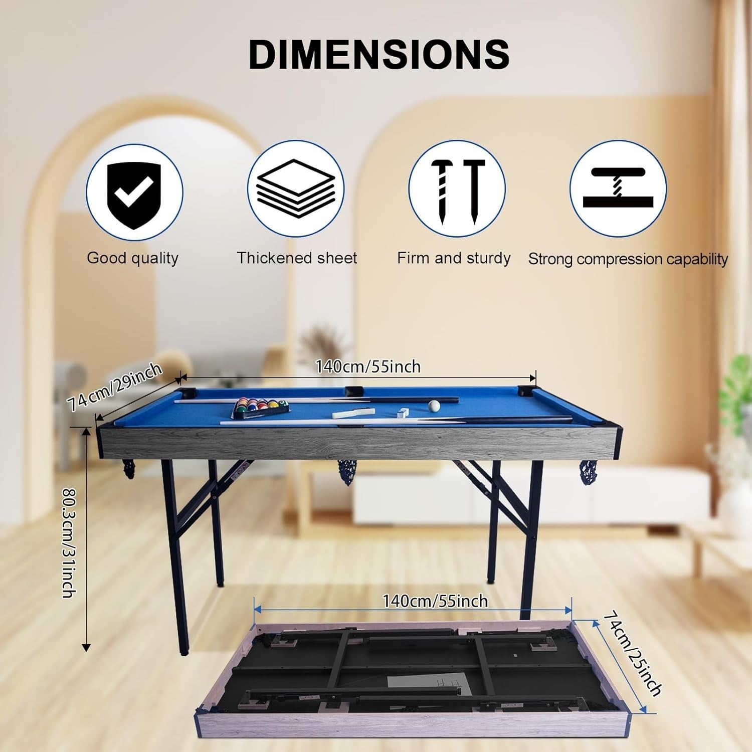 5 in 1 Folding Game Table Pool Hockey Tennis Bowling Family Play