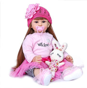 24in Lifelike Reborn Baby Girl Doll Soft Silicone Vinyl Long Hair