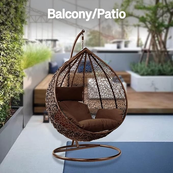 Hanging Rattan Egg Chair Swing Seat with Cushions – Indoor Outdoor Hammock