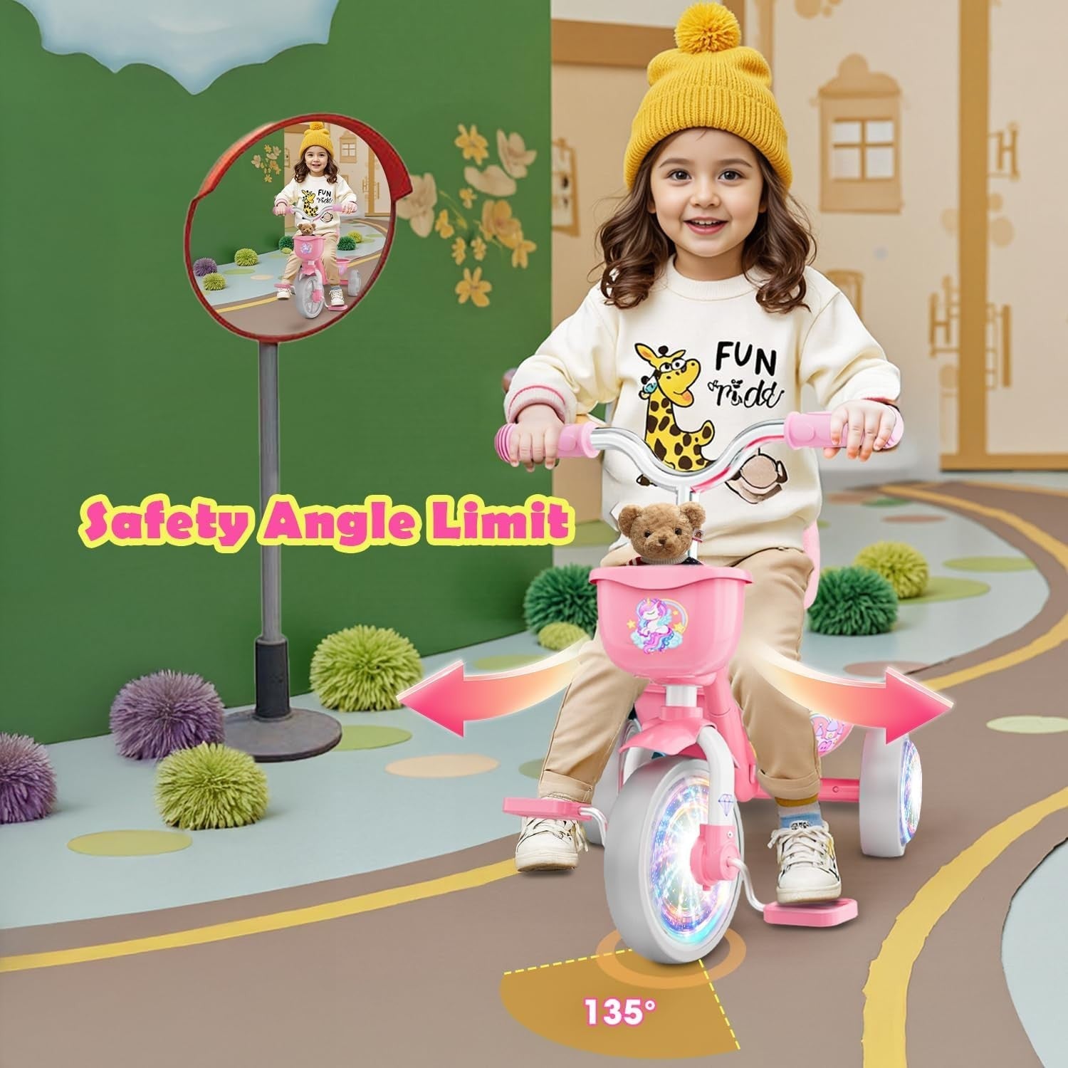 Unicorn Tricycle LED Light Wheels Kids Balance Bike Girls Age 2-5 Years