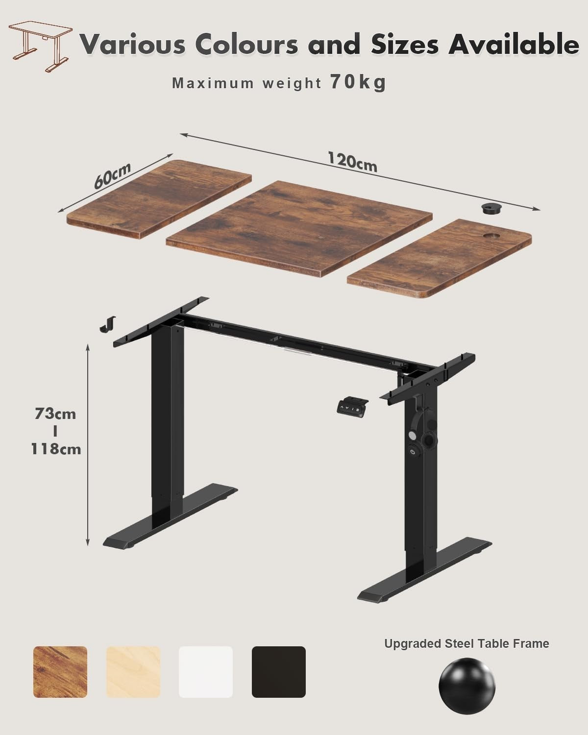 Electric Height Adjustable Standing Desk 120x60cm Rustic Brown Home Office Table