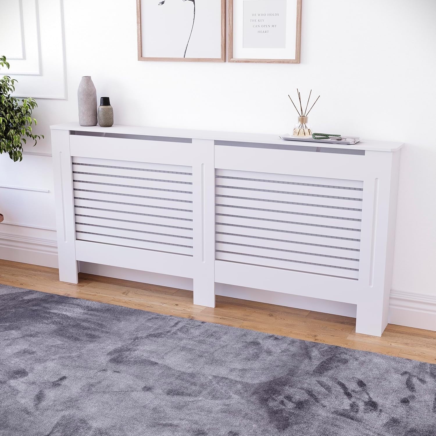 Extra Large White Radiator Cover 172cm Modern MDF Heating Cabinet with Shelf