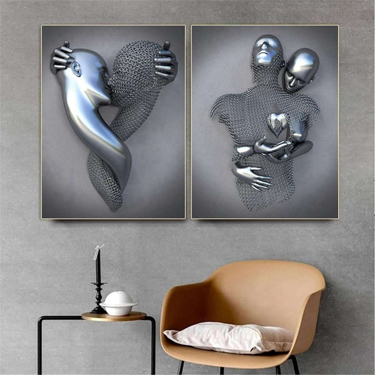Abstract Lovers Sculpture Canvas Wall Art Modern Romantic Living Room Decor