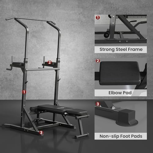 Black Multi-Function Pull Up Tower Dip Station Adjustable Home Gym