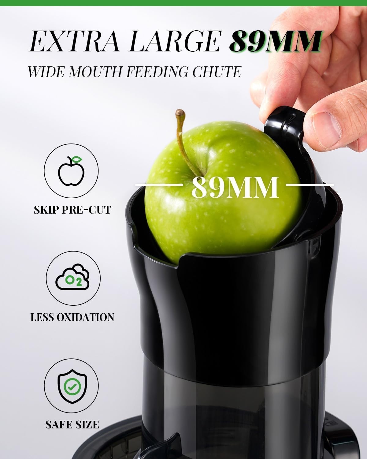 Cold Press Juicer 89mm Wide Chute Whole Fruit Slow Quiet BPA Free High Yield