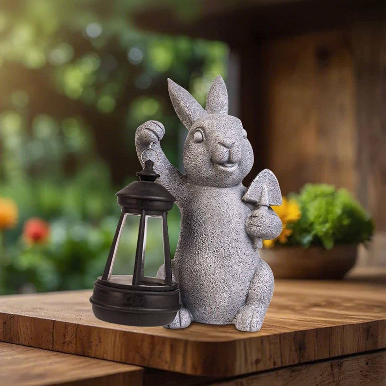 Solar Rabbit Garden Statue with LED Lantern | Outdoor Patio Yard Ornament Gift