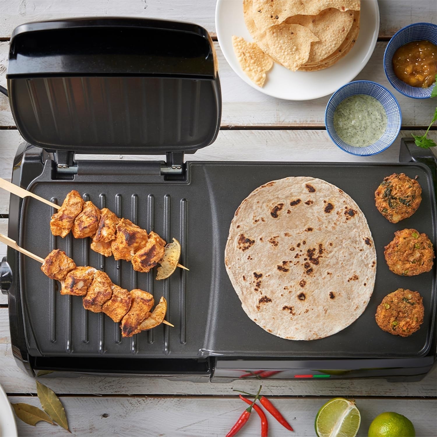 10-Portion Electric Grill & Griddle 57.4x31.7x13.3cm Non-Stick Plates
