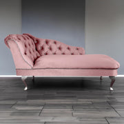 Tufted Pink Velvet Chaise Lounge Sofa Left Hand – Handmade, Compact & Elegant