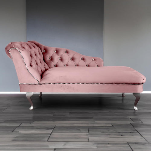 Tufted Pink Velvet Chaise Lounge Sofa Left Hand – Handmade, Compact & Elegant