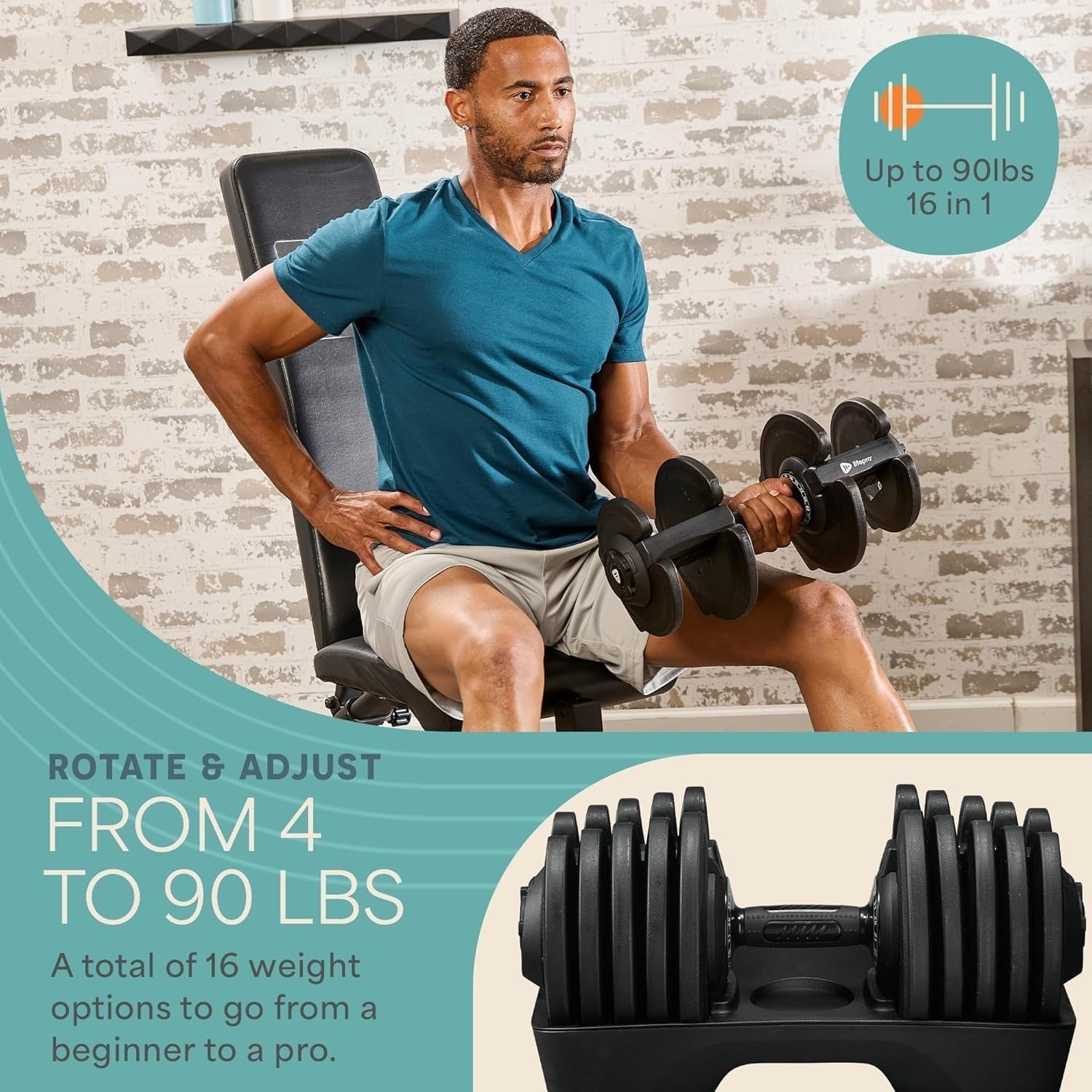 90lb Adjustable Dumbbell Single Quick Change Rotating Home Gym Weight