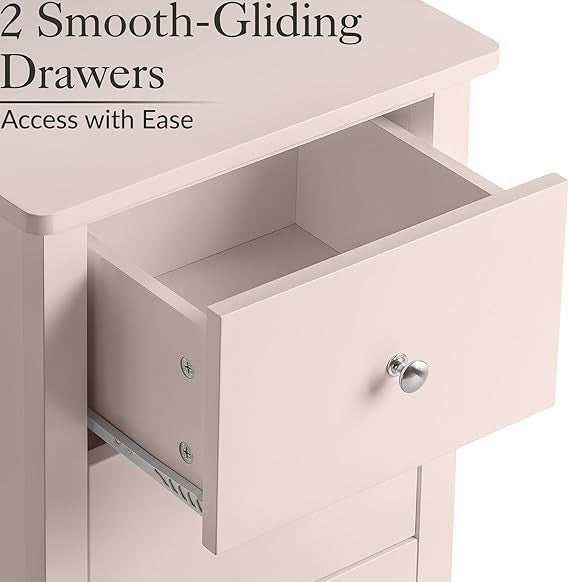 Pink 2 Drawer Bedside Table Modern MDF Nightstand | Smooth Glide Storage Unit