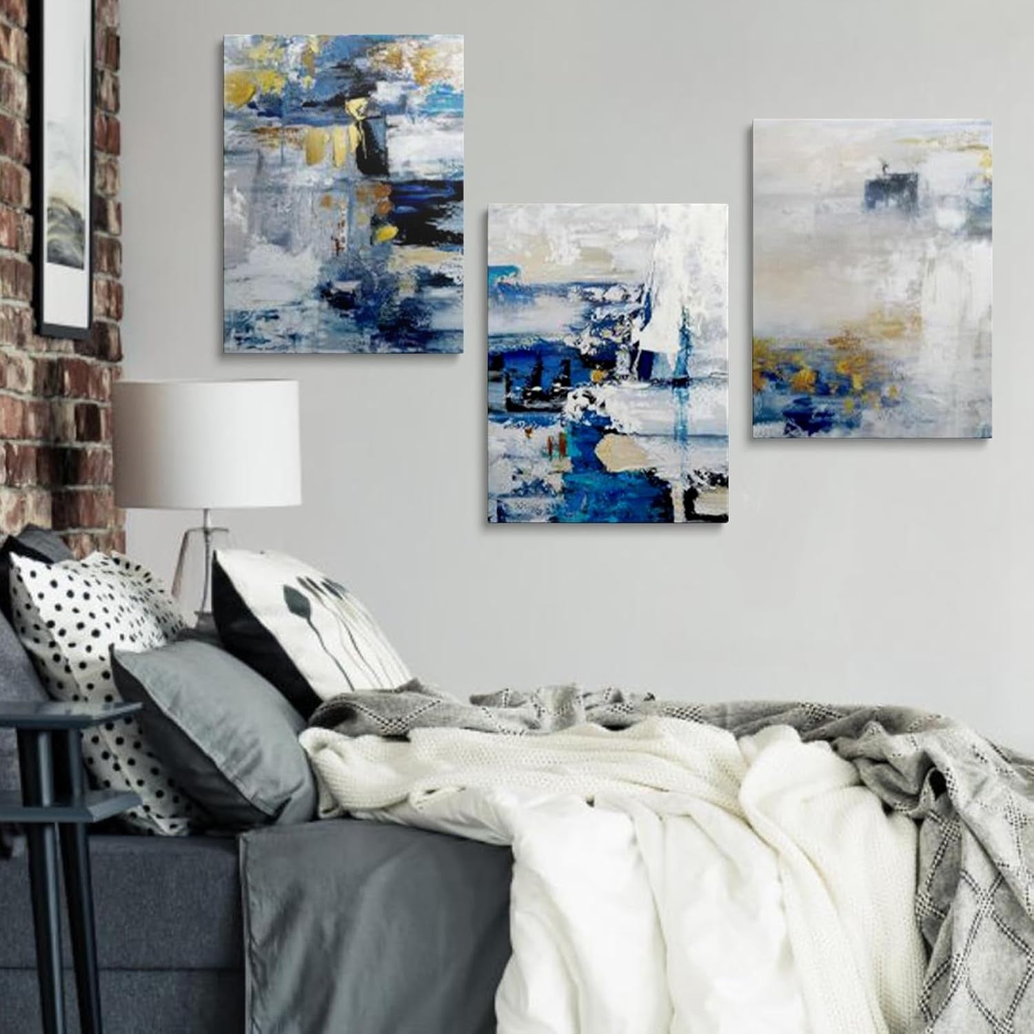 Abstract Blue Grey Canvas Wall Art Framed Modern 30x40cm