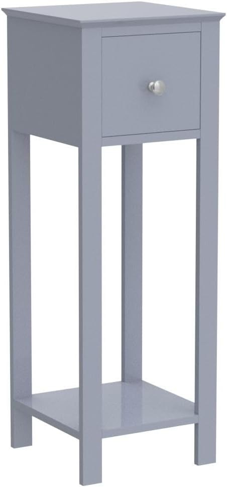 Set of 2 Grey Slim Tall Bedside Tables with Drawer & Shelf – Narrow 25x25x70cm