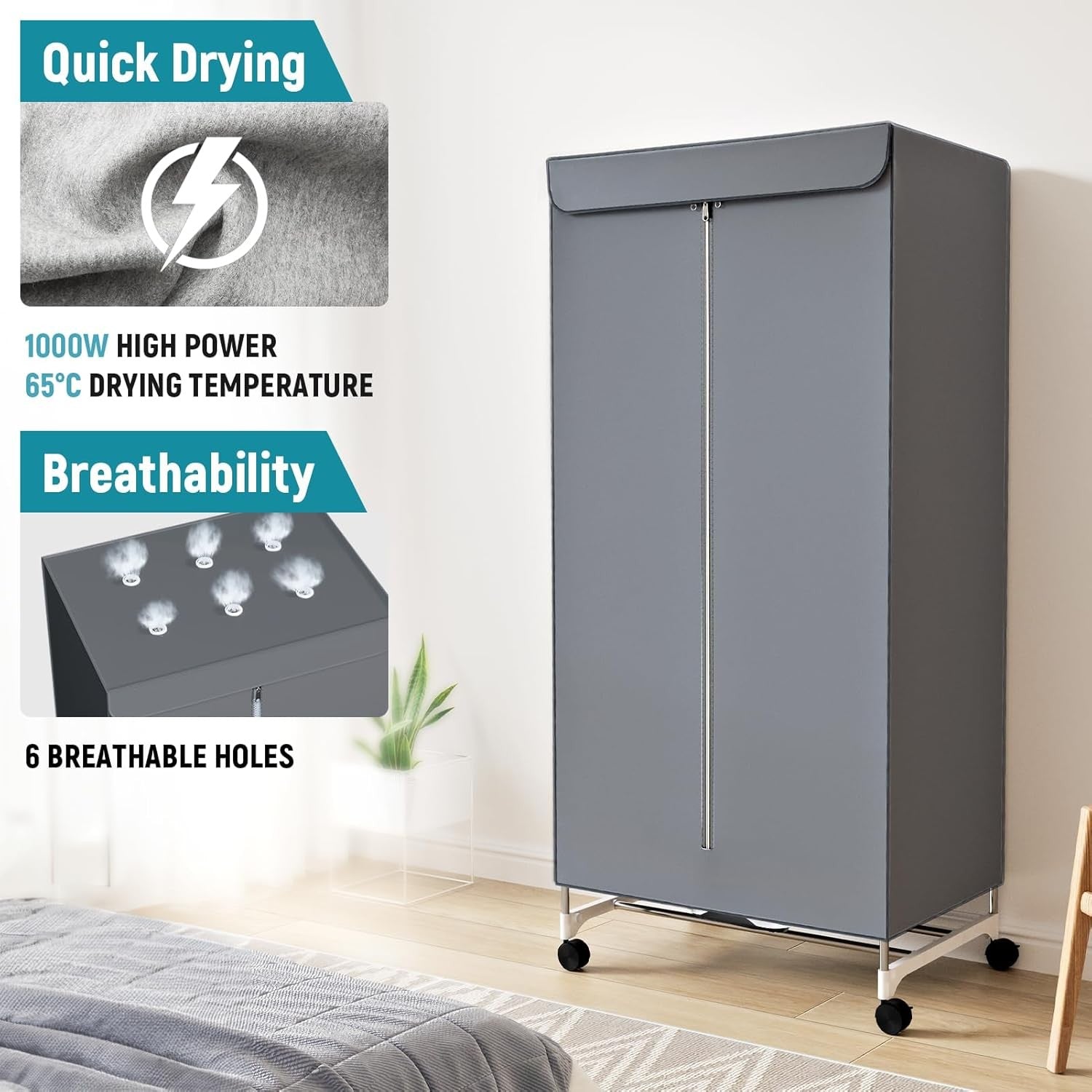 1000W Heated Clothes Airer With Cover Electric Indoor Dryer 2 Tier Timer