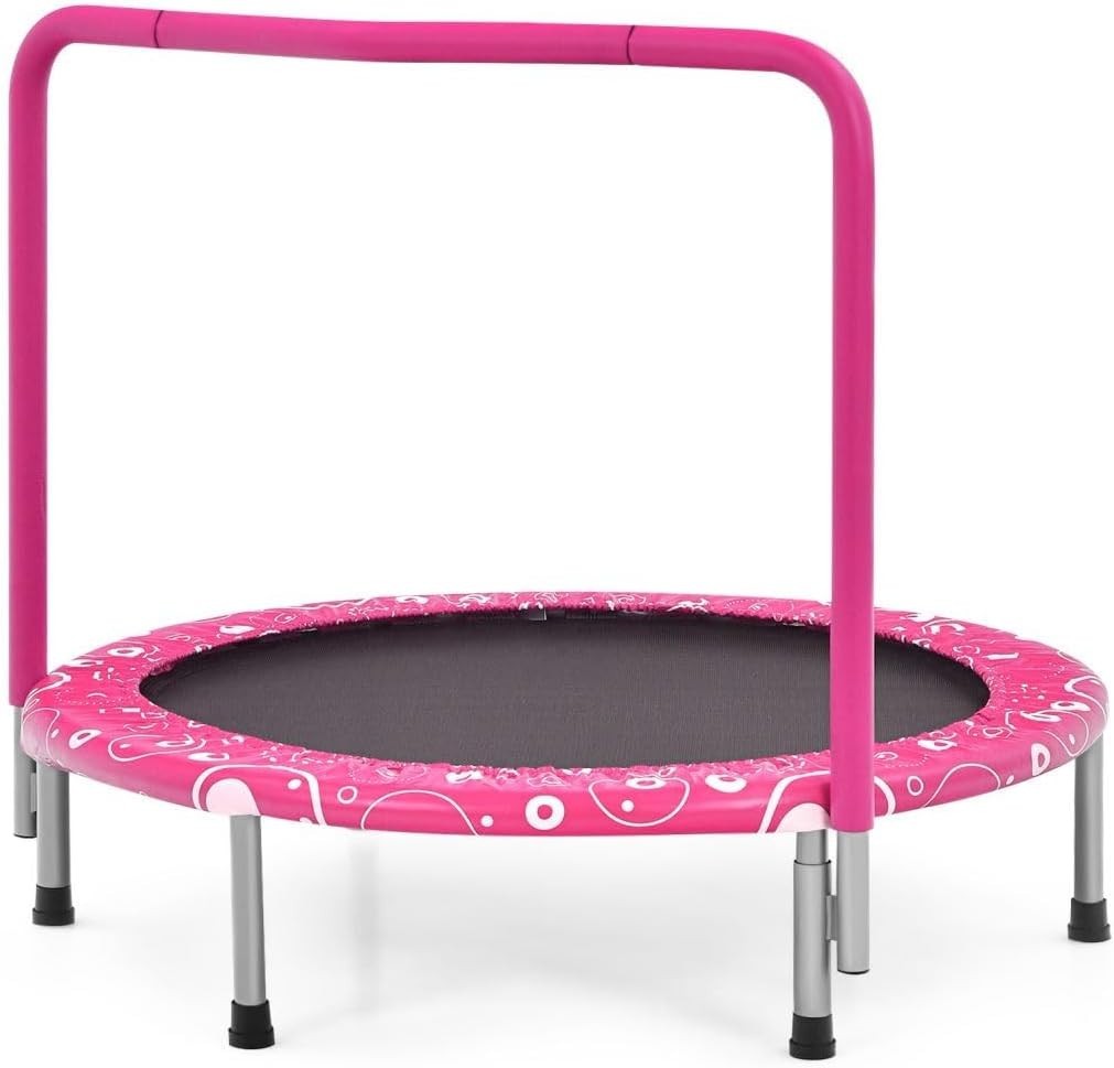 36'' Kids Foldable Trampoline with Foam Handle Quiet Indoor Outdoor – Pink