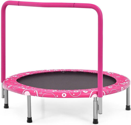 36'' Kids Foldable Trampoline with Foam Handle Quiet Indoor Outdoor – Pink