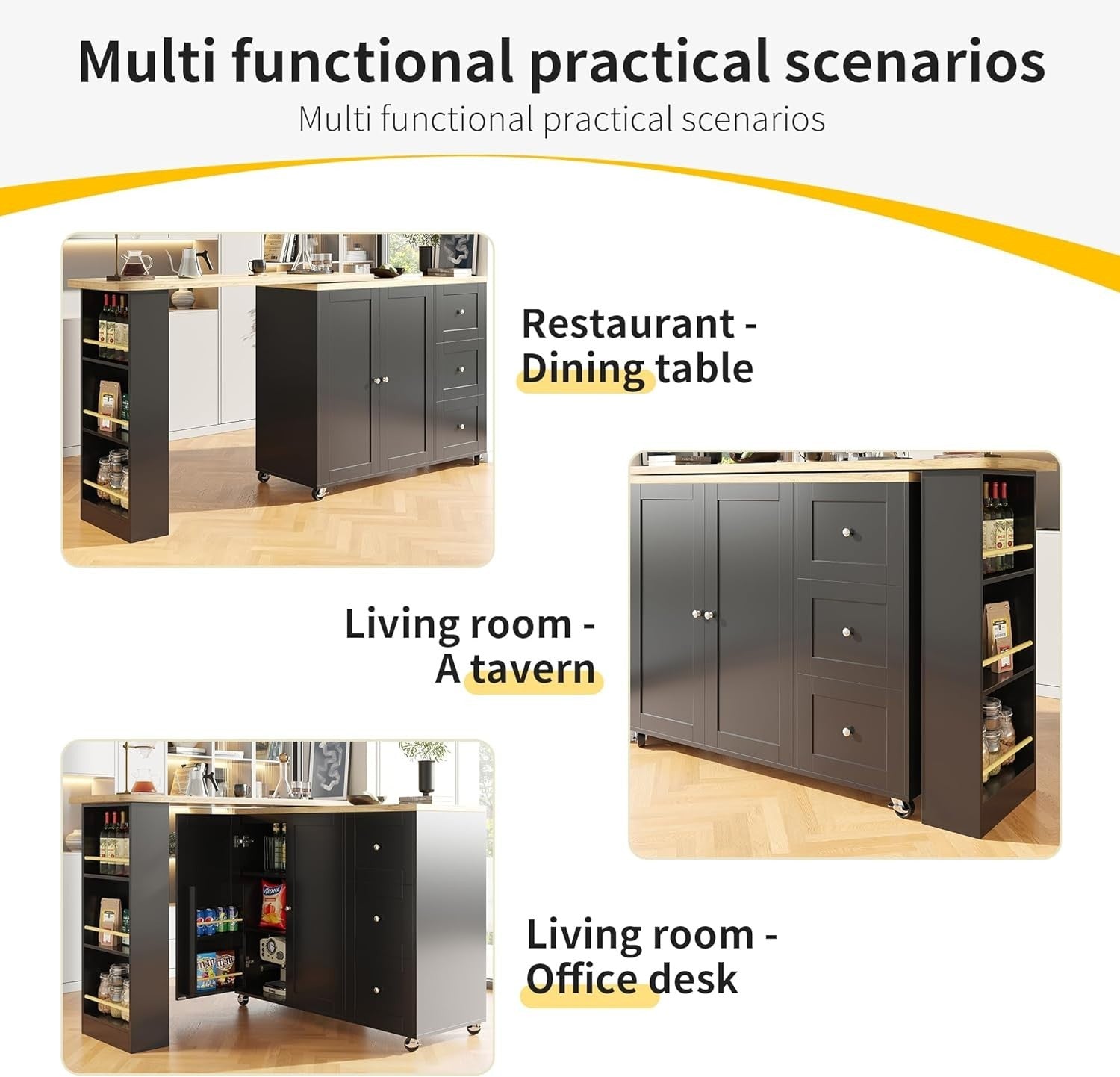 360° Swivelling Extendable Breakfast Bar Table Black with Storage Black