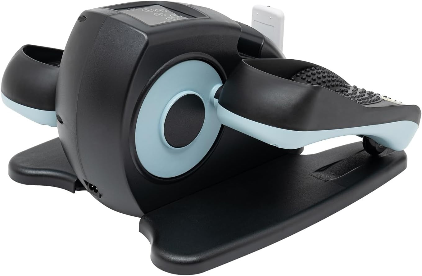 Blue Under Desk Elliptical Pedal Exerciser Quiet Remote Seated Leg Trainer
