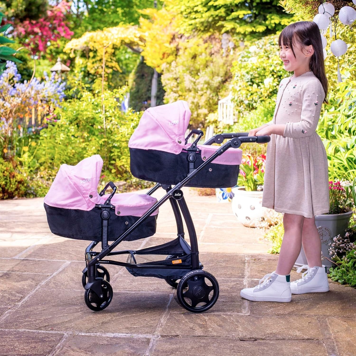 Twin Doll Pushchair Double Pram Adjustable Handle Folding Stroller 45cm