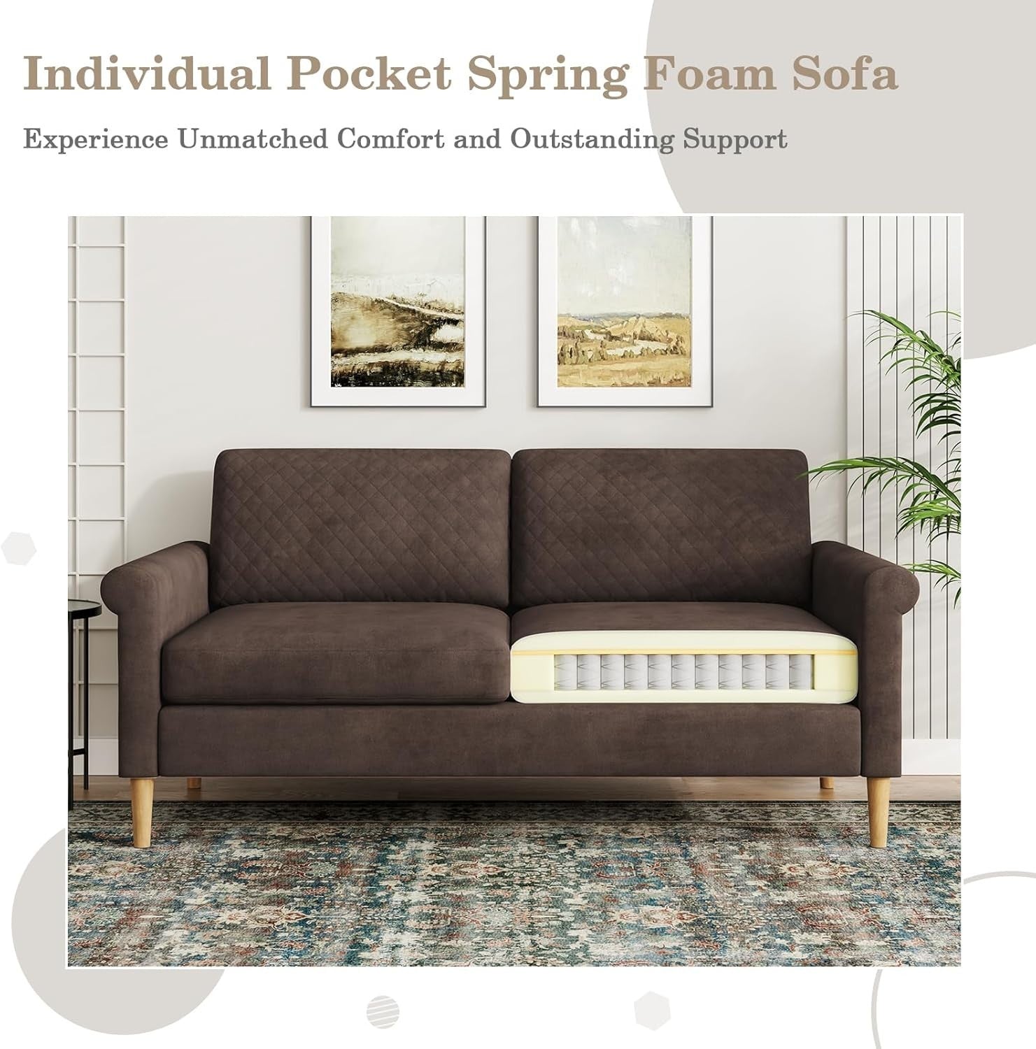 3 Seater Sofa Armchair Set Brown – Pocket Storage, Tool-Free Assembly