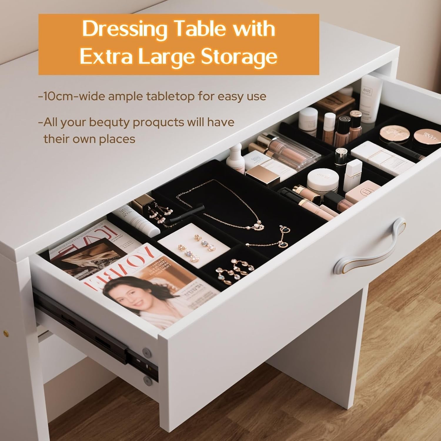 White Modern Compact Dressing Table Vanity Desk 1 Drawer Small Bedroom Wood