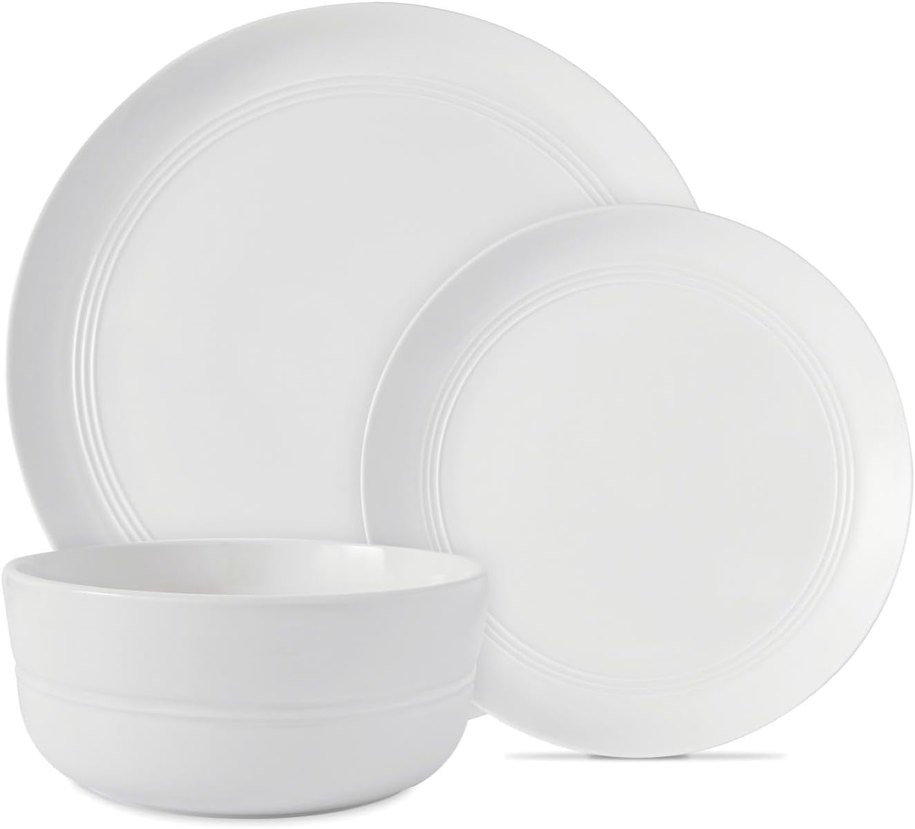 12pc Porcelain Dinner Set Plates Bowls White Microwave Dishwasher Safe