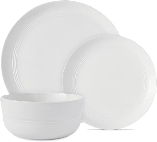 12pc Porcelain Dinner Set Plates Bowls White Microwave Dishwasher Safe
